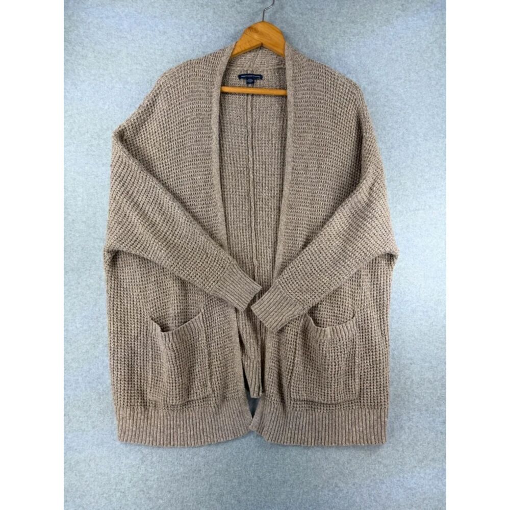 American Eagle Outfitters Women’s M Taupe Waffle Knit Open Cardigan Pockets 3633